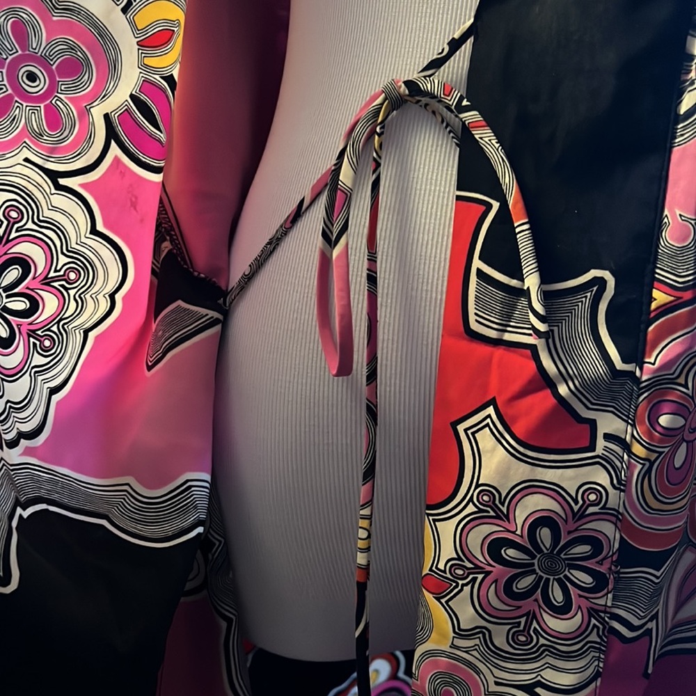 Excellent Condition Vintage Natori Psychedelic 60s Print Robe with Pockets - Picture 10 of 12